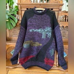 80s Streetwear Vintage Rare Code Zero Abstract Knit Sweater size Large